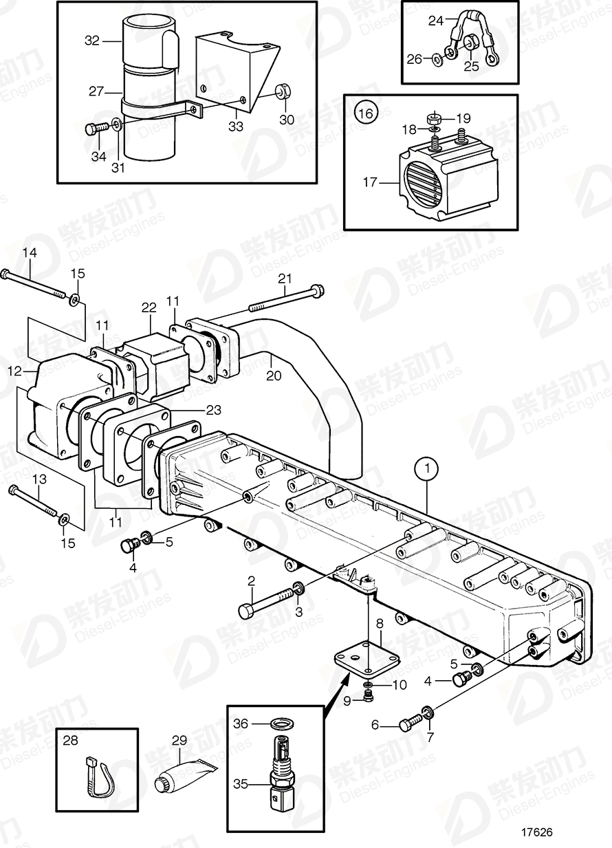 volvo penta Inlet pipe 421532 Drawing volvo penta Inlet pipe 421532 Drawing